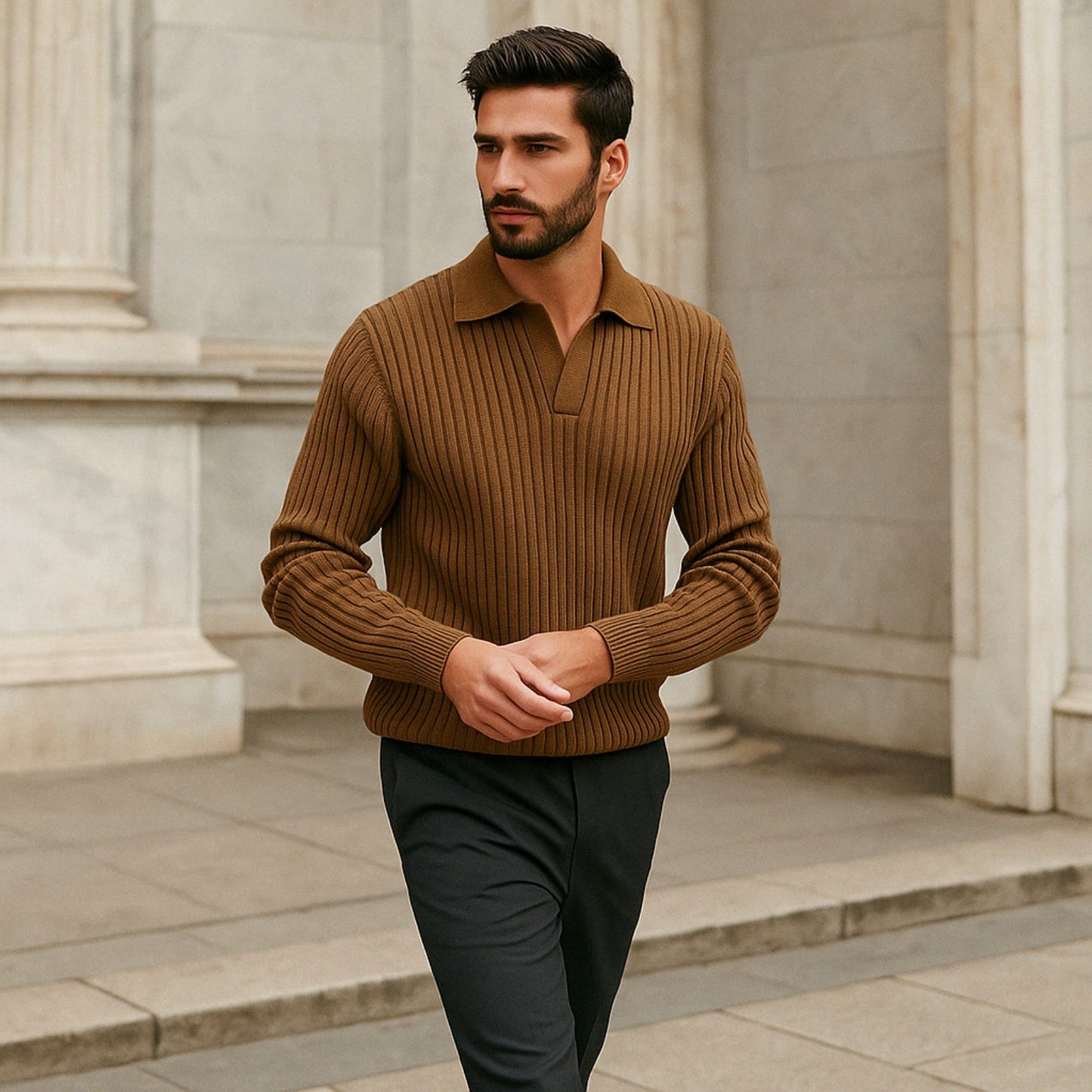 The Rothschild Wool Ribbed Knit Polo